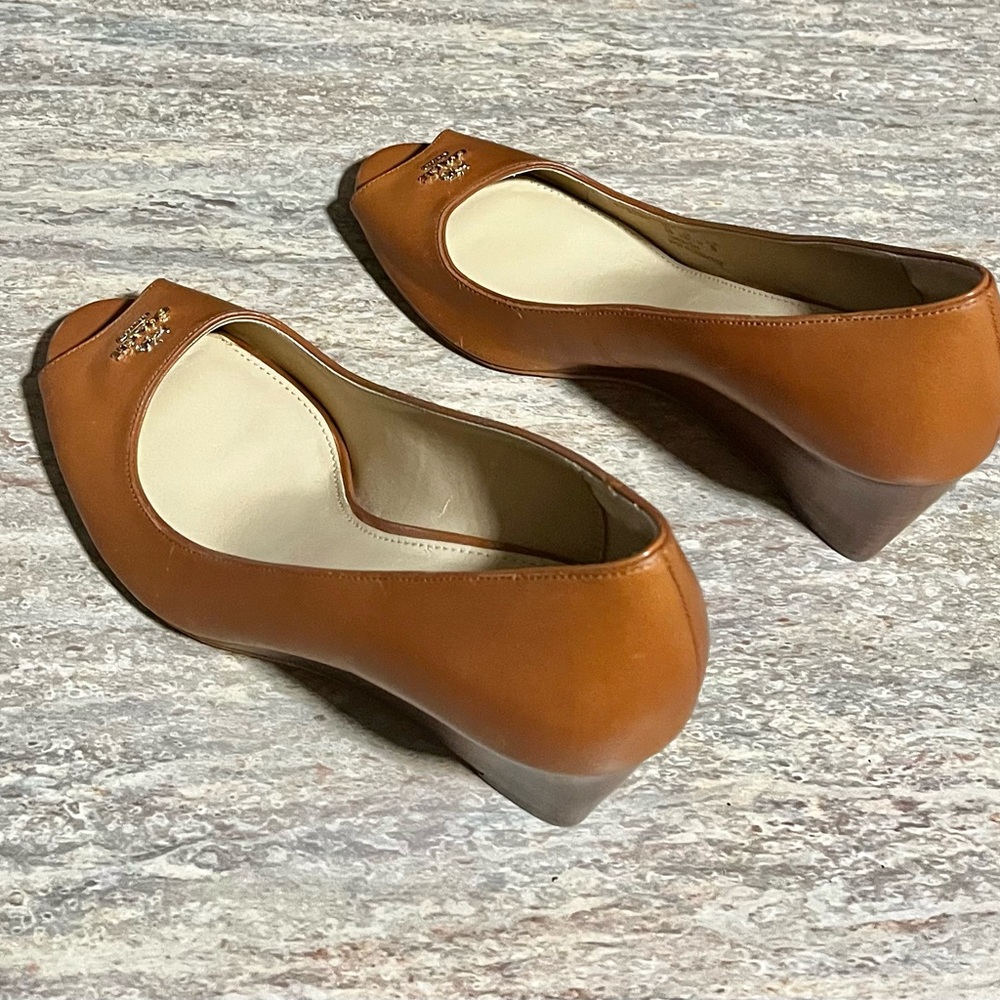 Coach GALA Women's Brown Peep Toe Wedge Heels - Picture 12 of 16